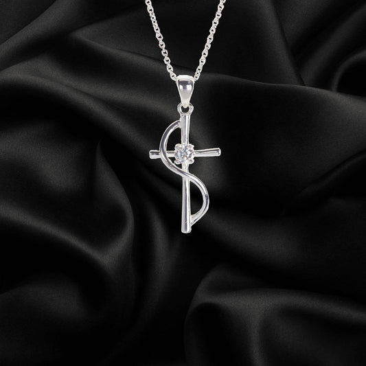 Silver Plated Cross With Sash Necklace