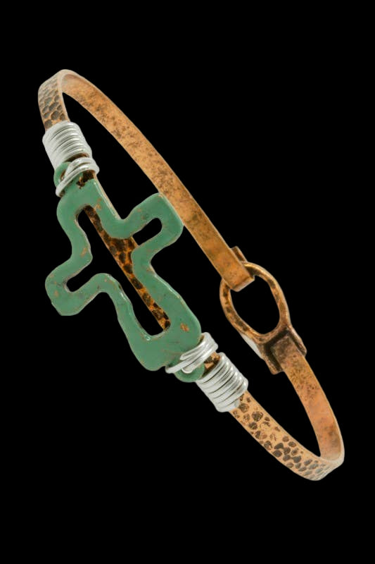 Vintage Green Cross Bangle Bracelet