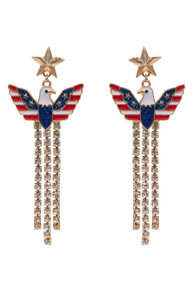 Eagle American Flag Enamel W Stone Post Earrings