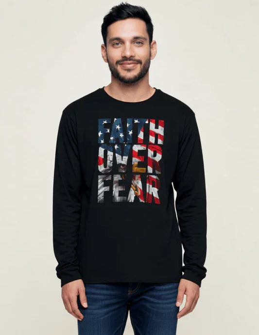 Faith Over Fear Eagle American Flag Long Sleeve Tee - LiberTees for All