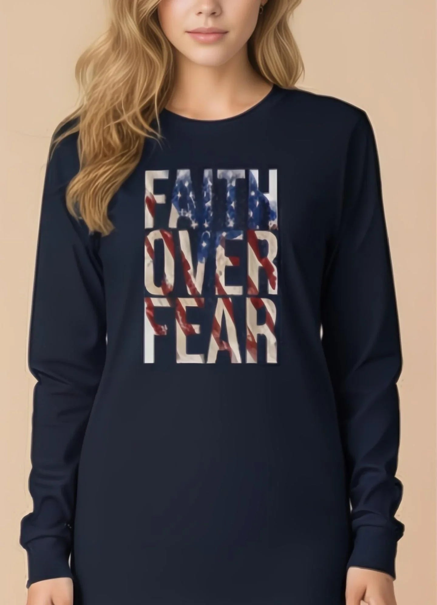 Faith Over Fear Patriotic Long Sleeve Tee - LiberTees for All