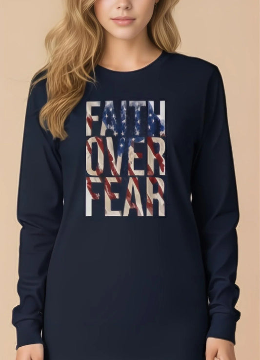 Faith Over Fear Patriotic Long Sleeve Tee - LiberTees for All