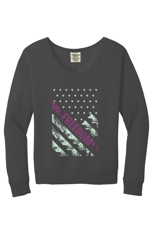 Freedom Flag Beach Wash V Neck Sweatshirt - LiberTees for All
