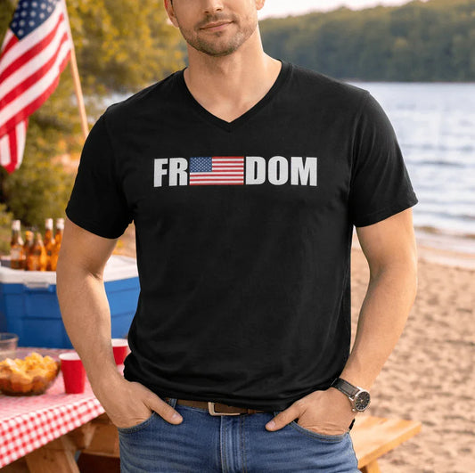 Freedom USA Flag V - Neck Tee - LiberTees for All