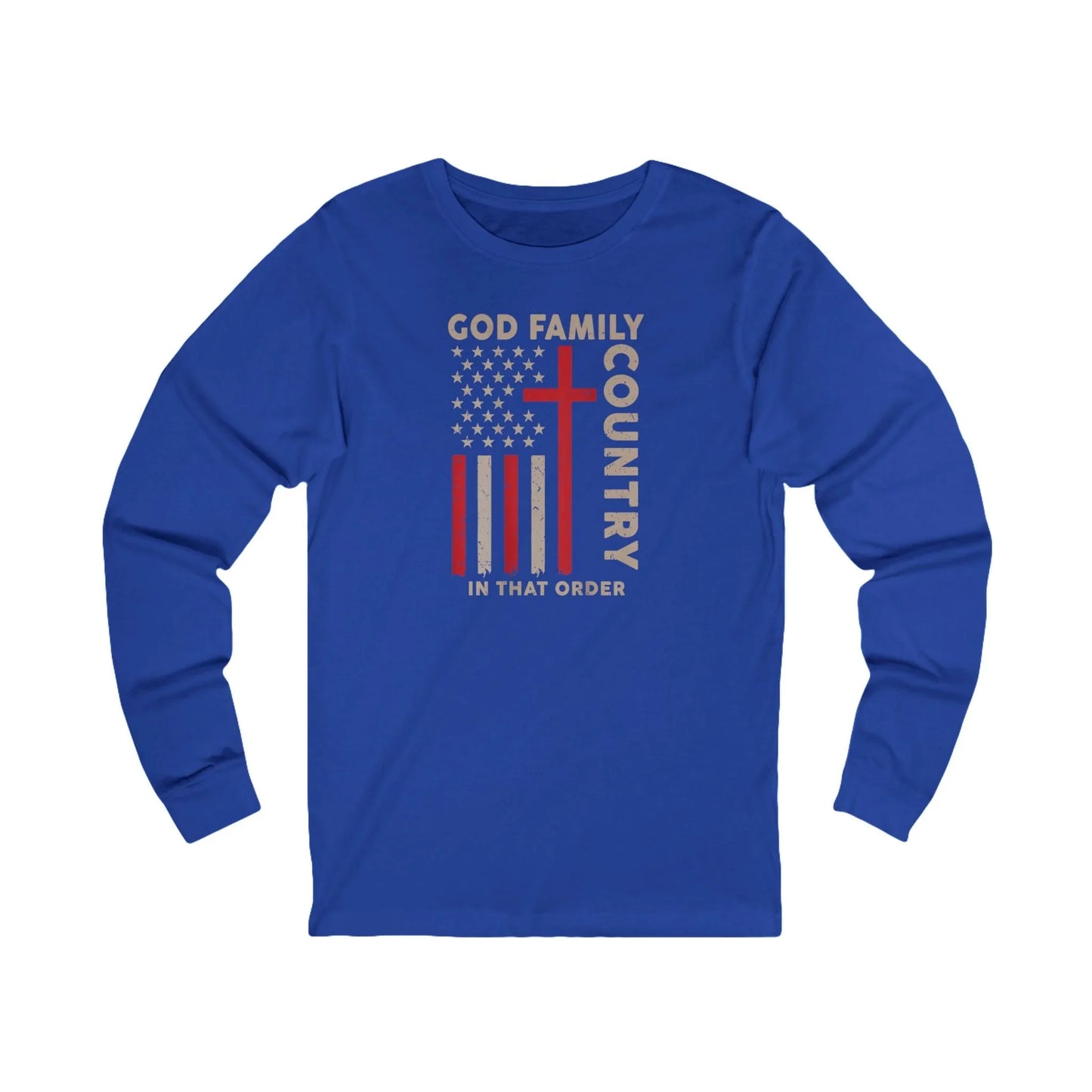 God Family Country Cross American Flag Long Sleeve Tee - LiberTees for All