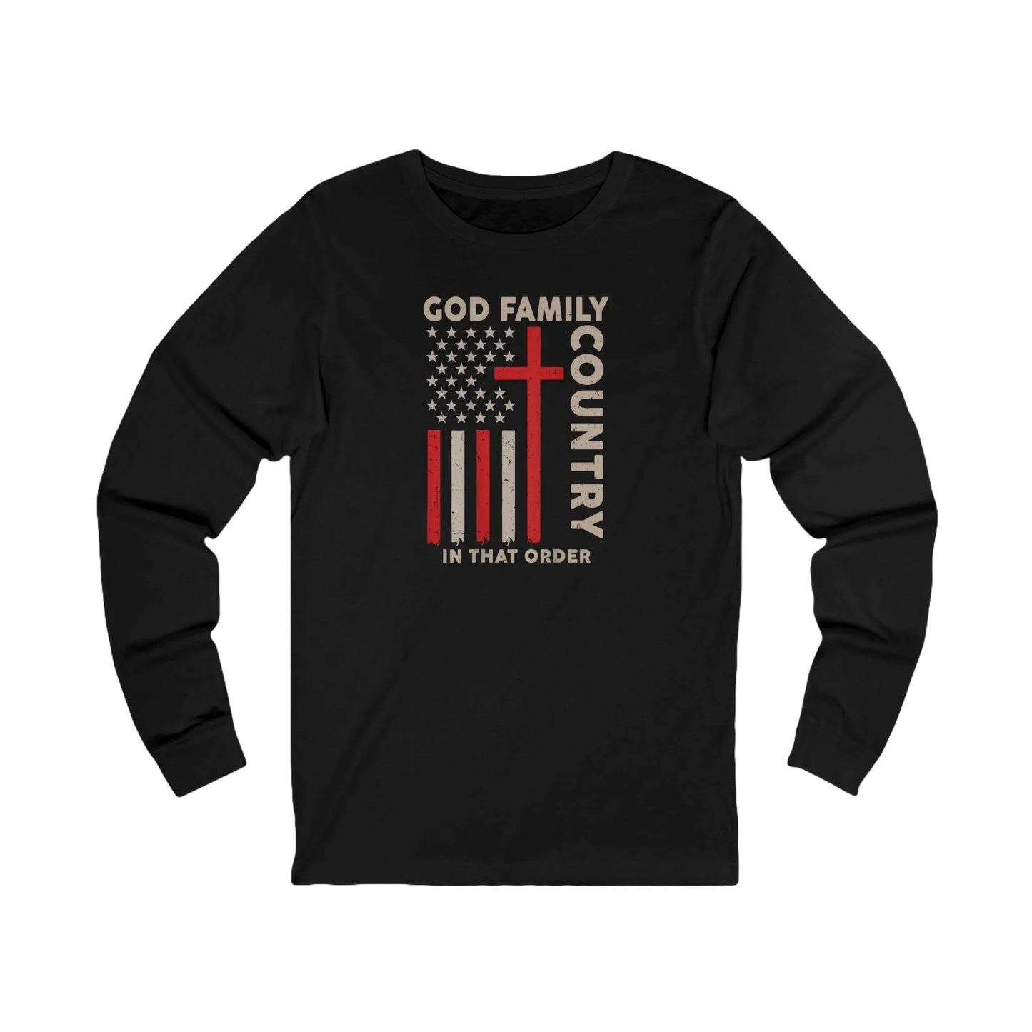 God Family Country Cross American Flag Long Sleeve Tee - LiberTees for All