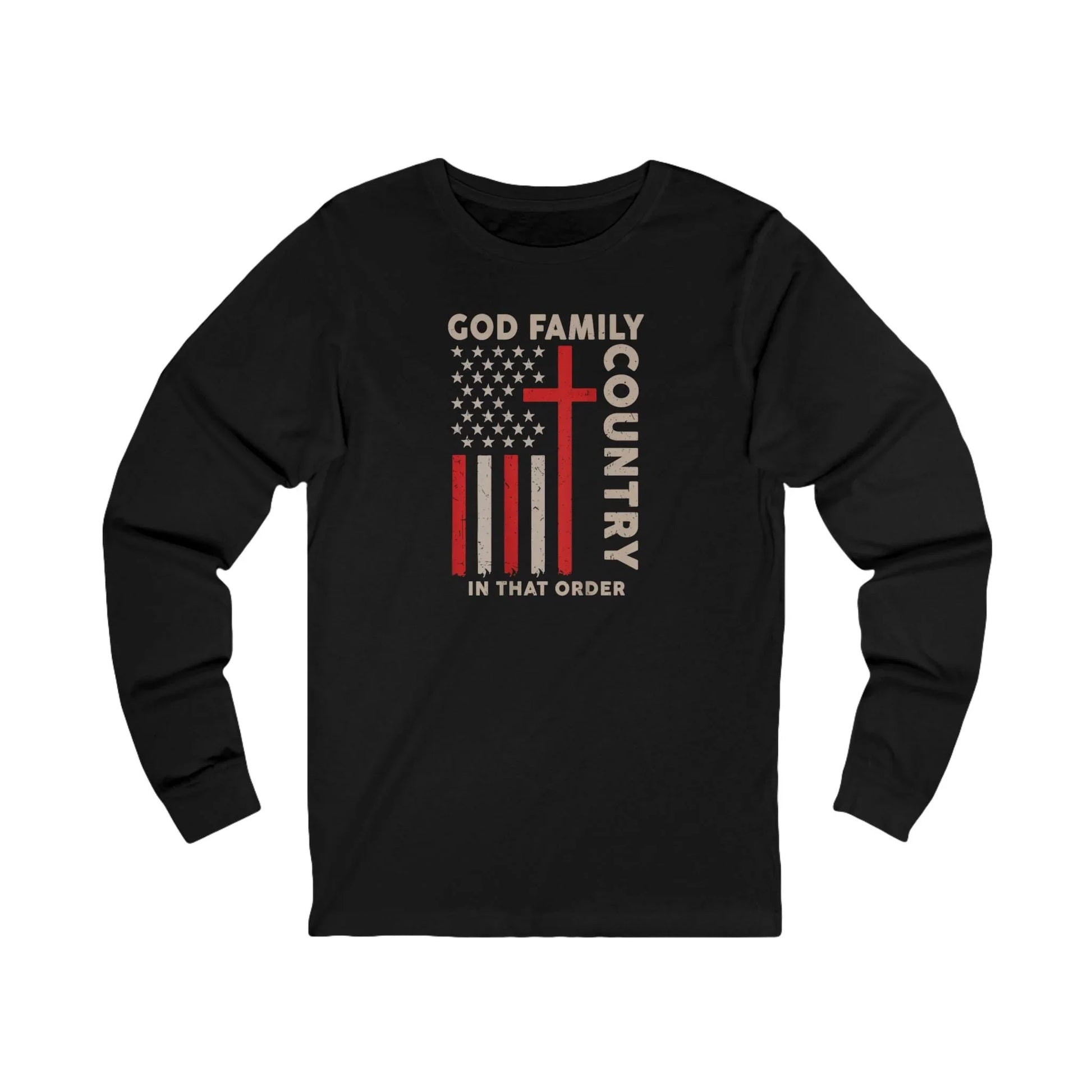 God Family Country Cross American Flag Long Sleeve Tee - LiberTees for All