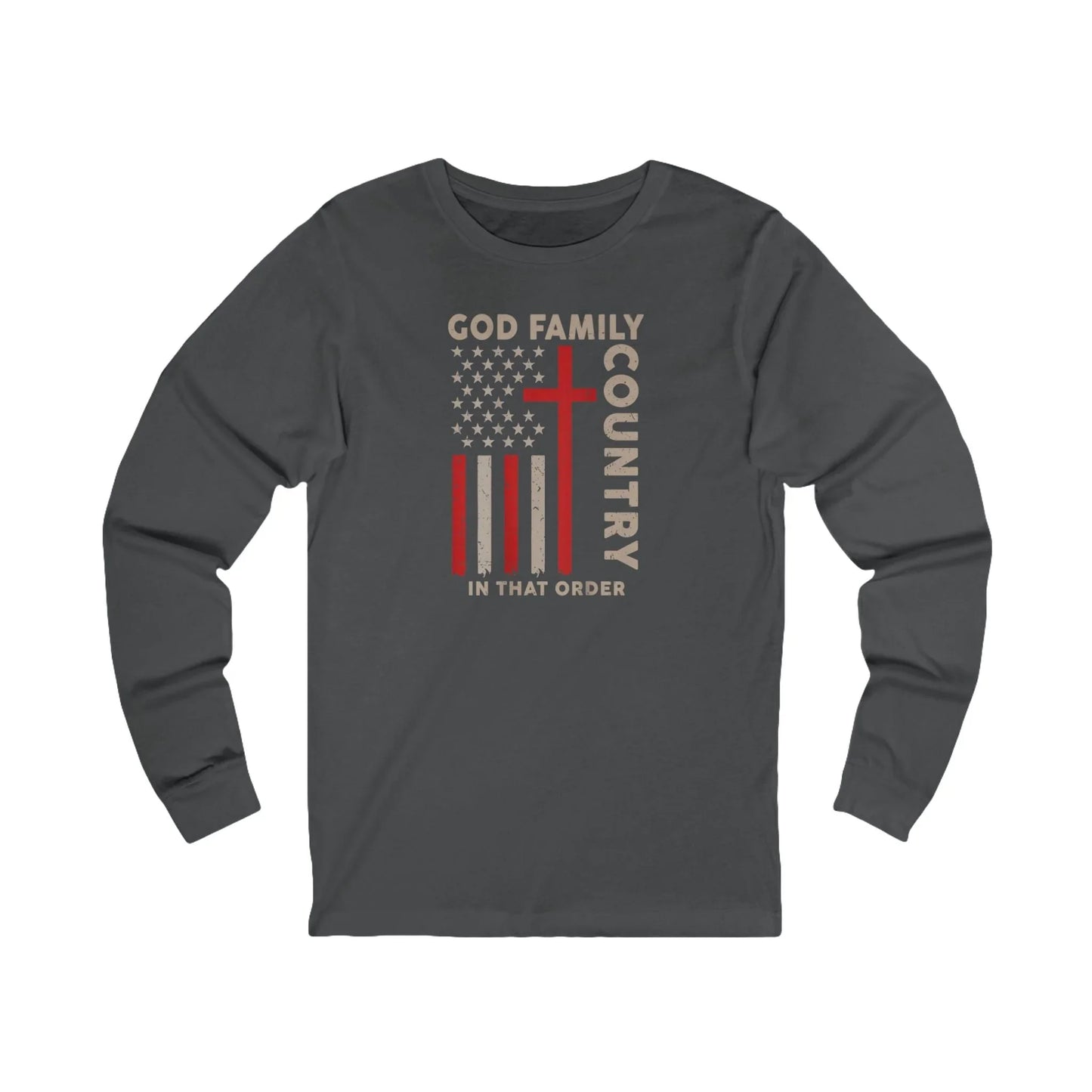 God Family Country Cross American Flag Long Sleeve Tee - LiberTees for All