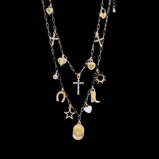 Gold Multi - Charm Layered Necklace - LiberTees for All