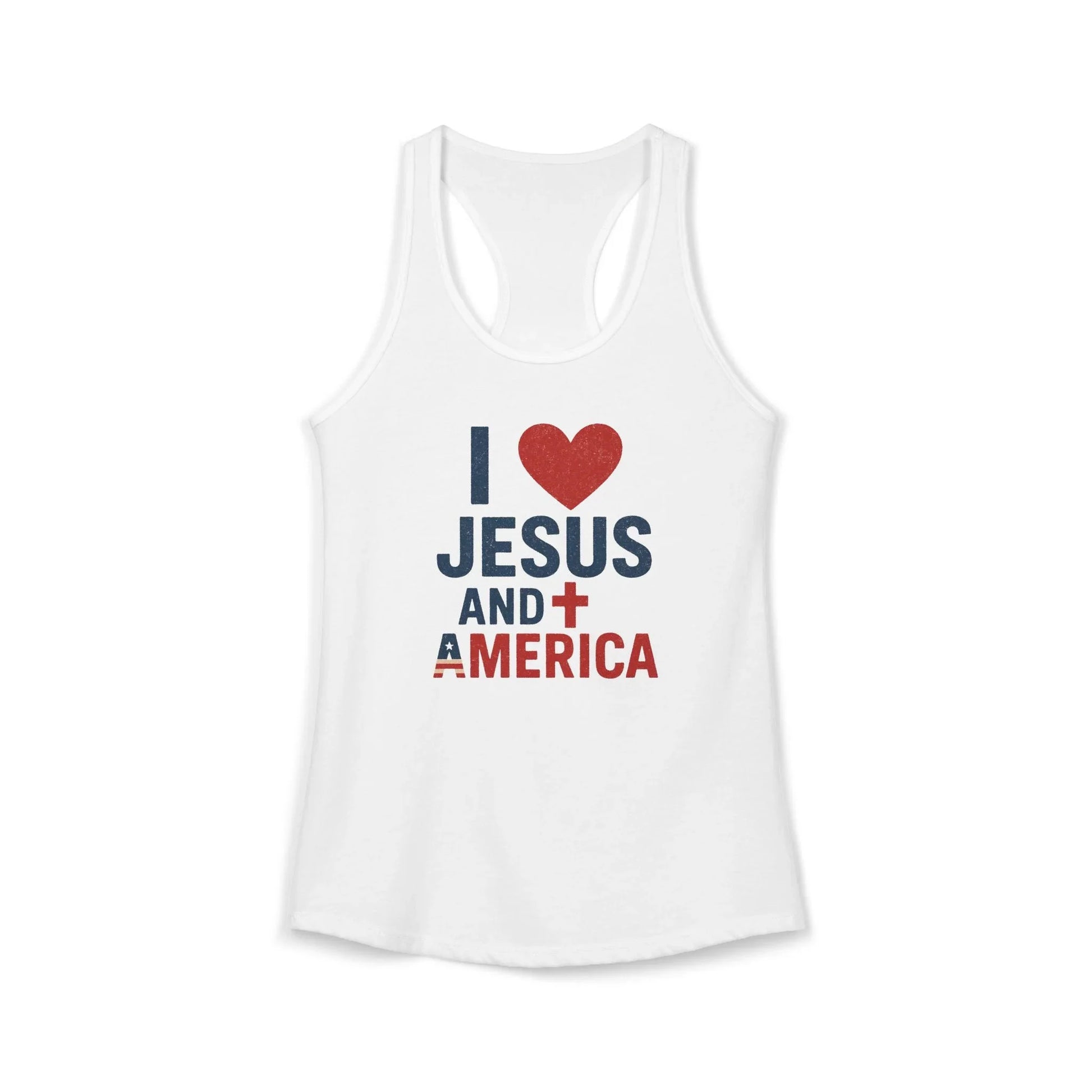 I Love Jesus and America Tank — Women's Racerback Faith & Patriotism Tank Top - LiberTees for All