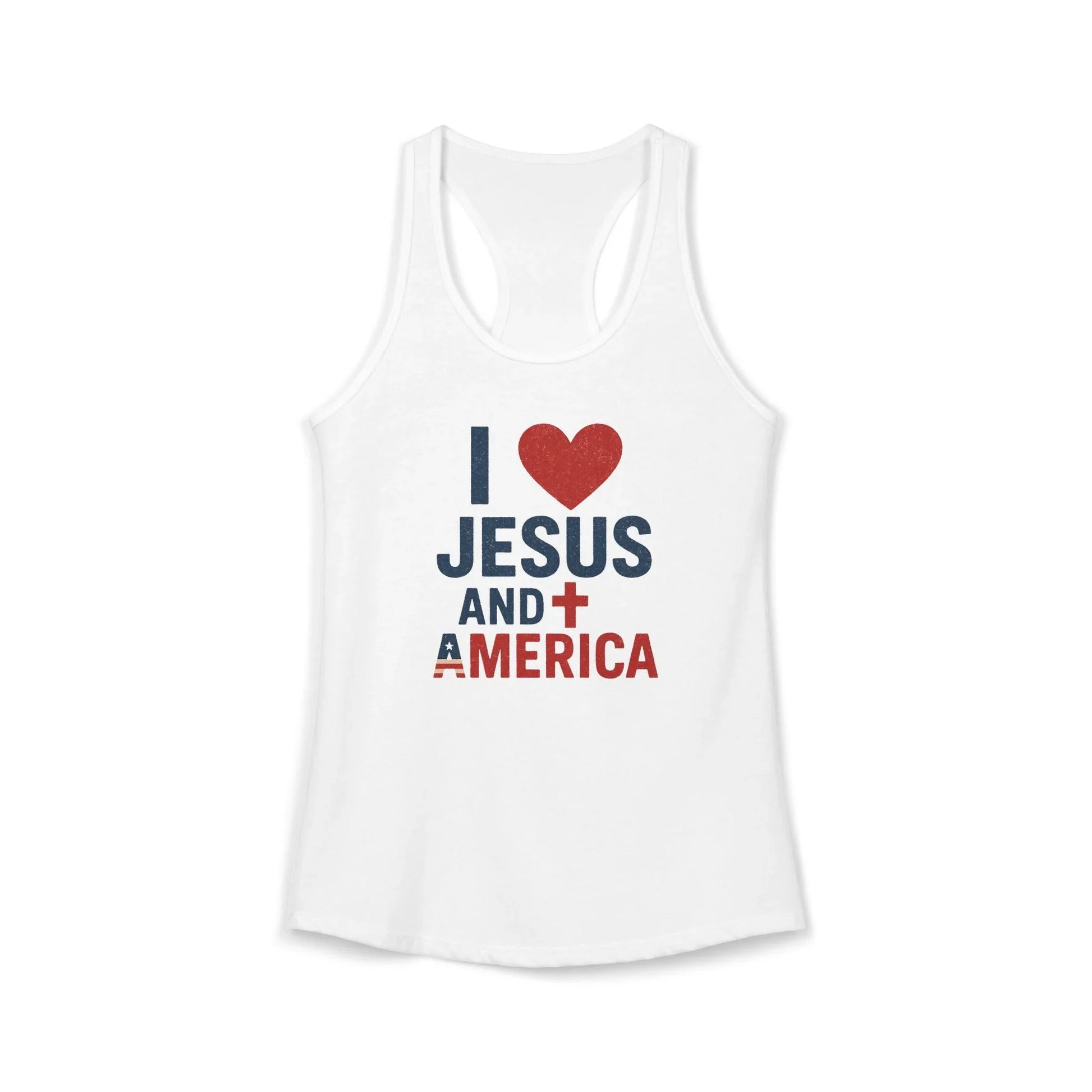 I Love Jesus and America Tank — Women's Racerback Faith & Patriotism Tank Top - LiberTees for All