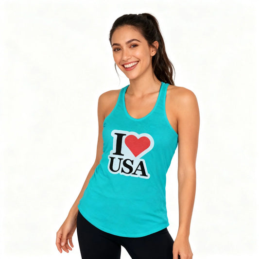 I Love USA Racerback Tank — Women's Patriotic Tank Top - LiberTees for All