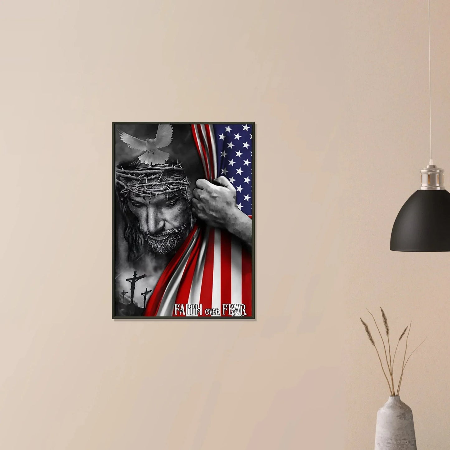 Jesus & American Flag Classic Semi - Glossy Paper Metal Framed Poster 50x70 cm / 20x28″ - LiberTees for All