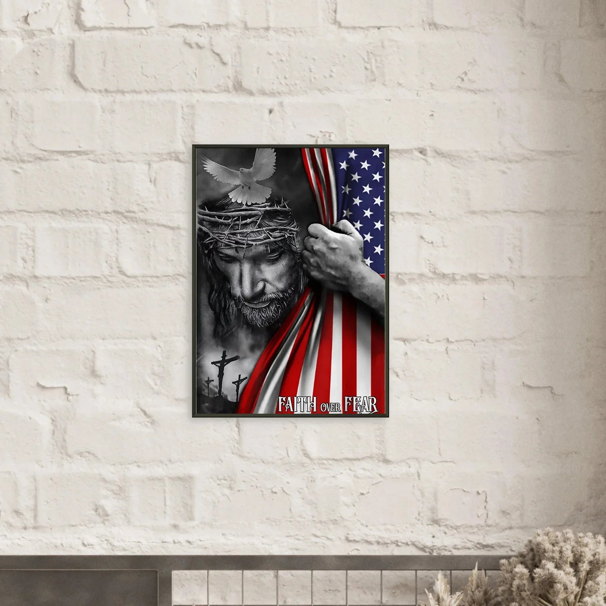 Jesus & American Flag Classic Semi - Glossy Paper Metal Framed Poster 50x70 cm / 20x28″ - LiberTees for All