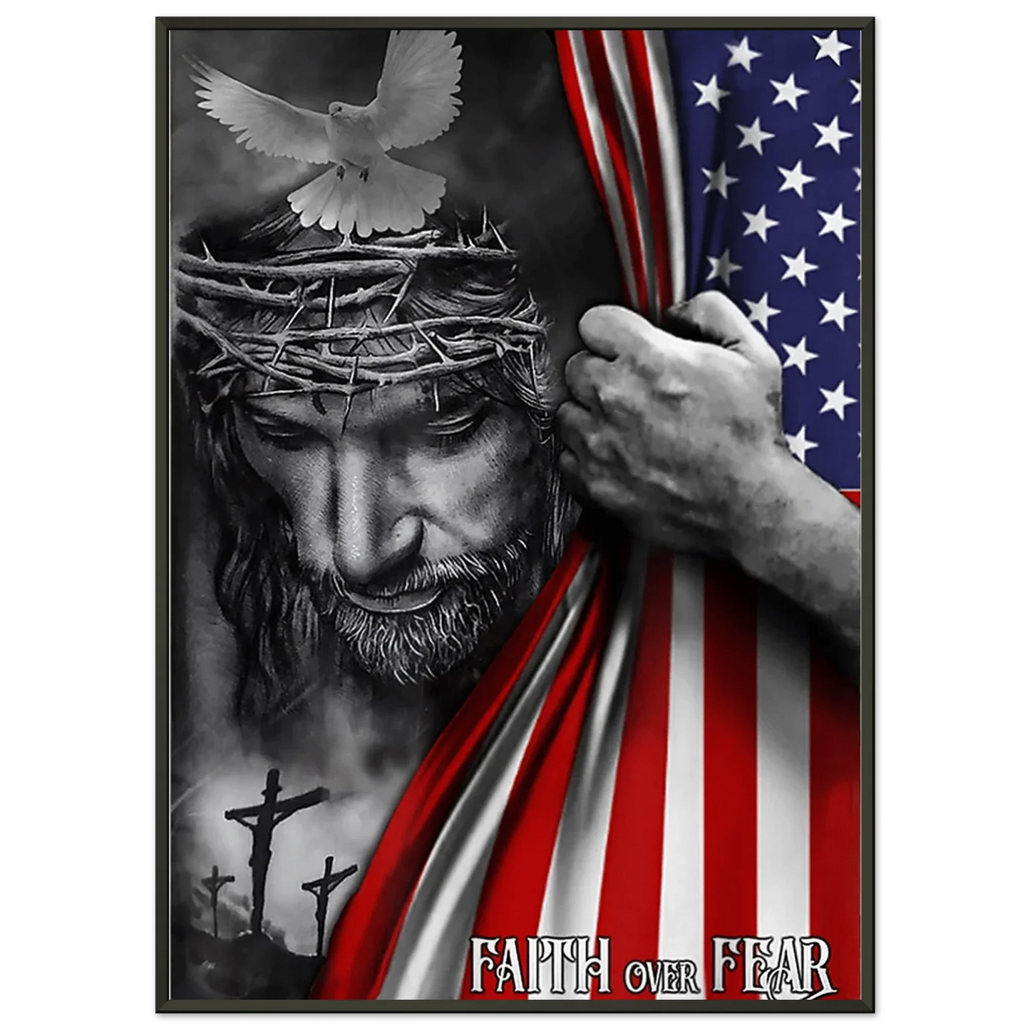 Jesus & American Flag Classic Semi - Glossy Paper Metal Framed Poster 50x70 cm / 20x28″ - LiberTees for All