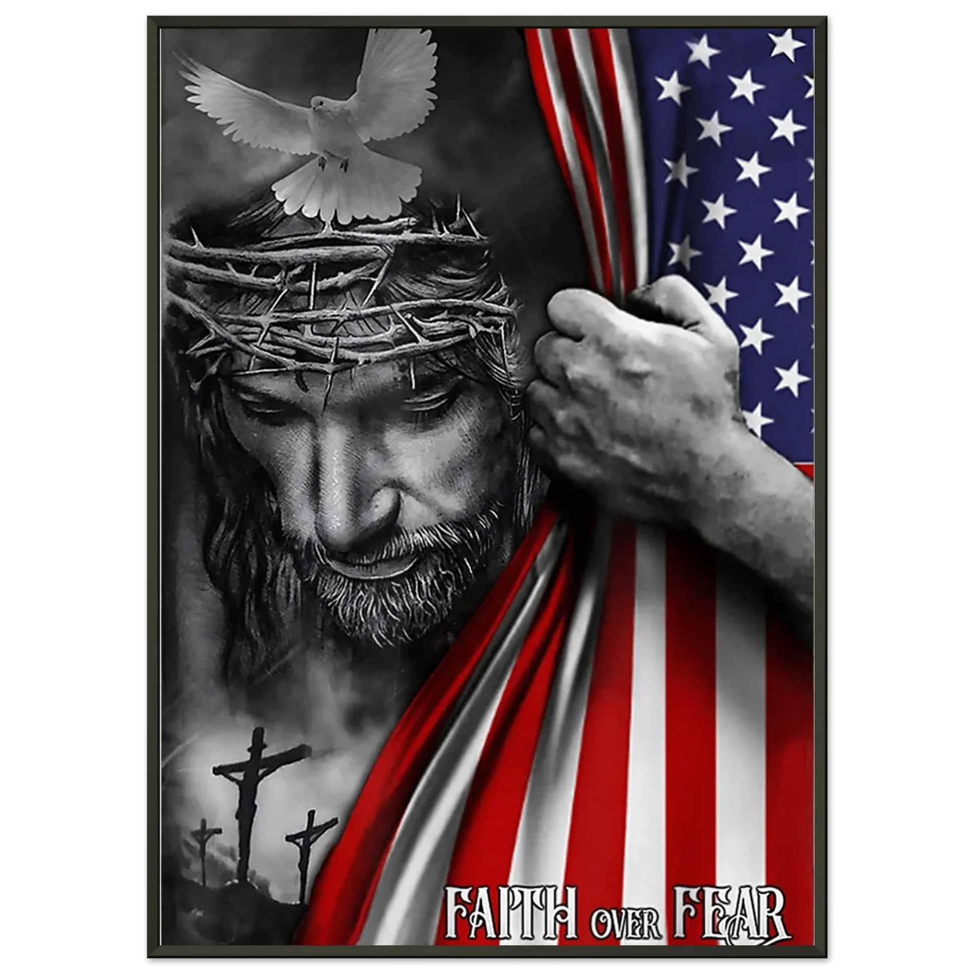 Jesus & American Flag Classic Semi - Glossy Paper Metal Framed Poster 50x70 cm / 20x28″ - LiberTees for All