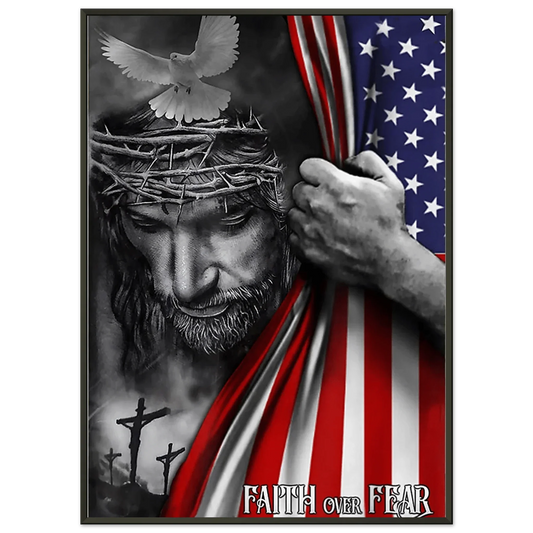 Jesus & American Flag Classic Semi - Glossy Paper Metal Framed Poster 50x70 cm / 20x28″ - LiberTees for All