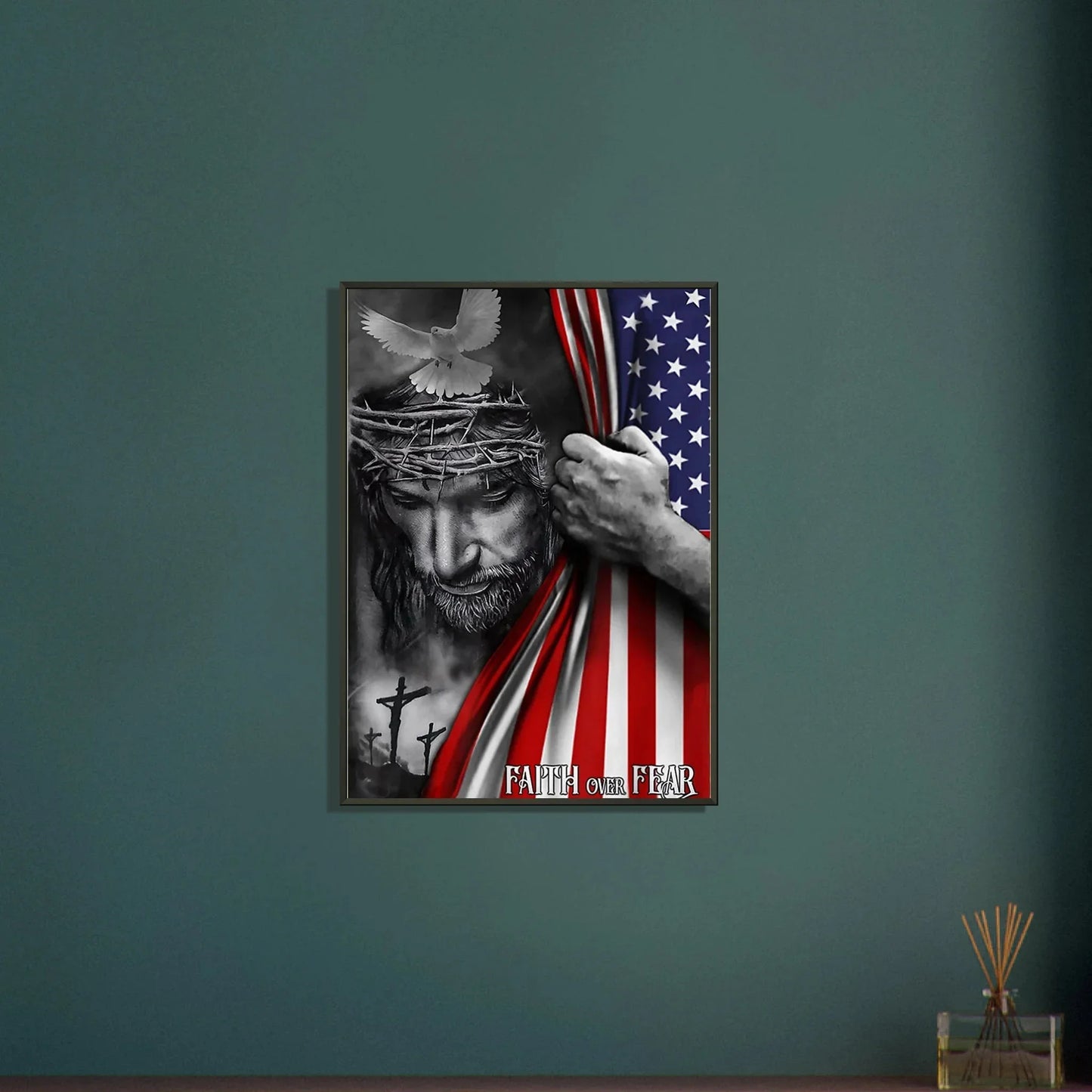 Jesus & American Flag Classic Semi - Glossy Paper Metal Framed Poster 50x70 cm / 20x28″ - LiberTees for All