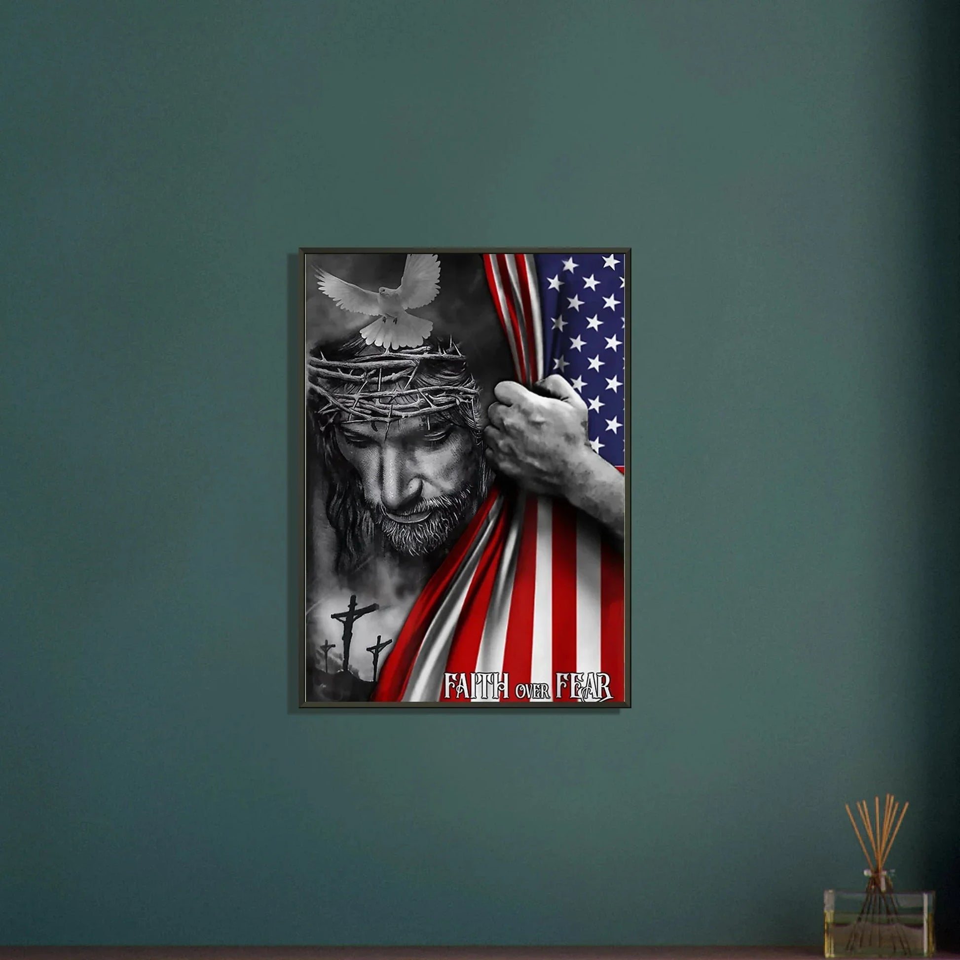 Jesus & American Flag Classic Semi - Glossy Paper Metal Framed Poster 50x70 cm / 20x28″ - LiberTees for All
