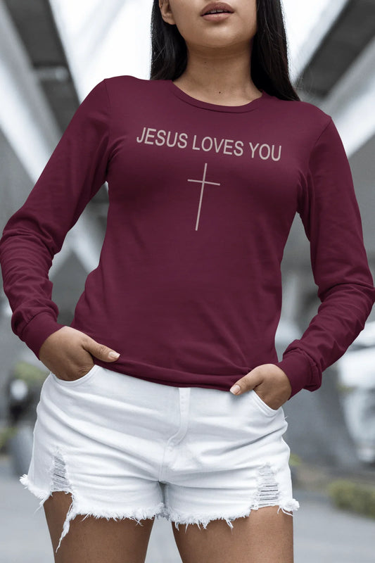 Jesus Loves You Cross Long Sleeve Tee — Christian Faith Graphic Tee - LiberTees for All