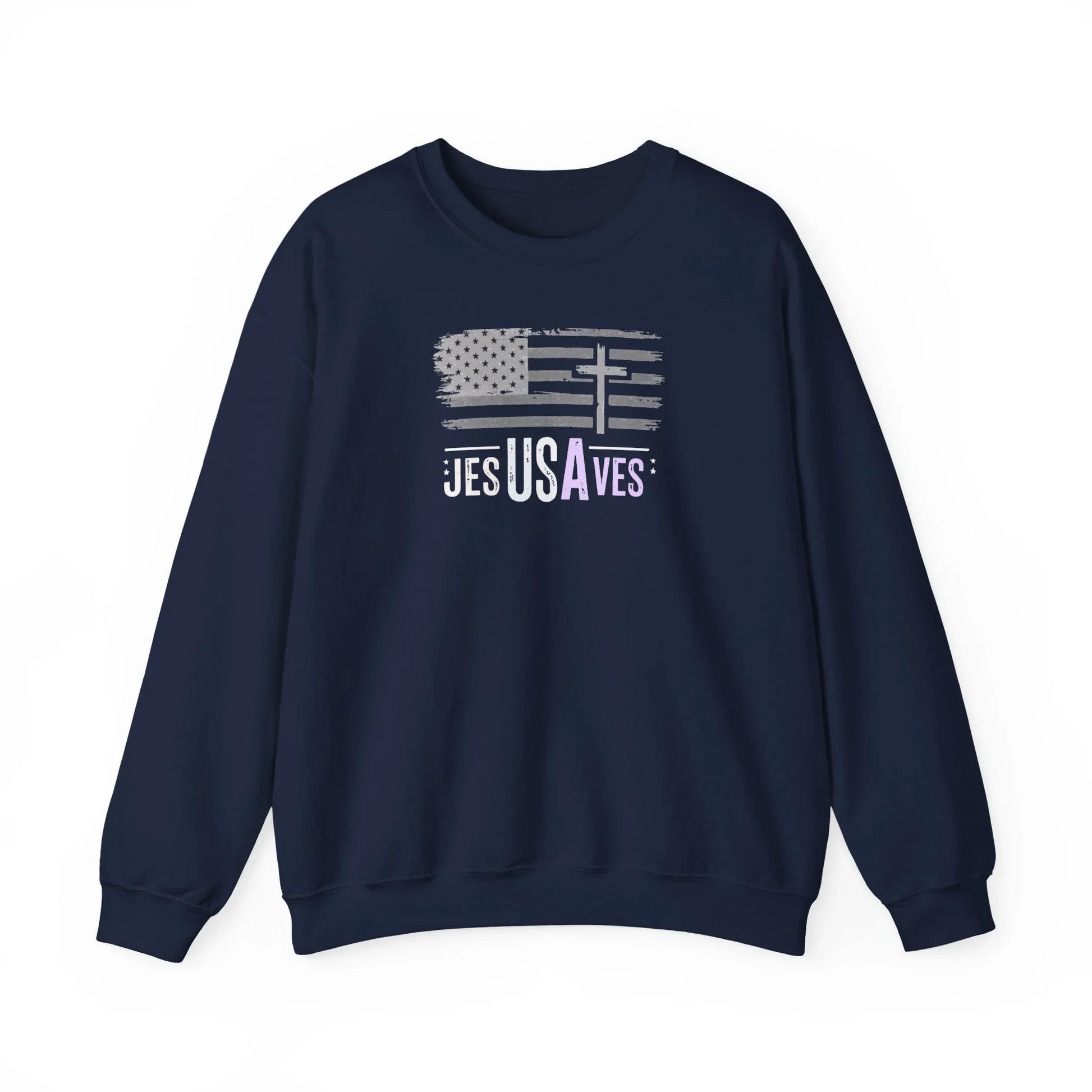 Jesus Saves American Flag Crewneck Sweatshirt — Faith Patriotic Pullover - LiberTees for All