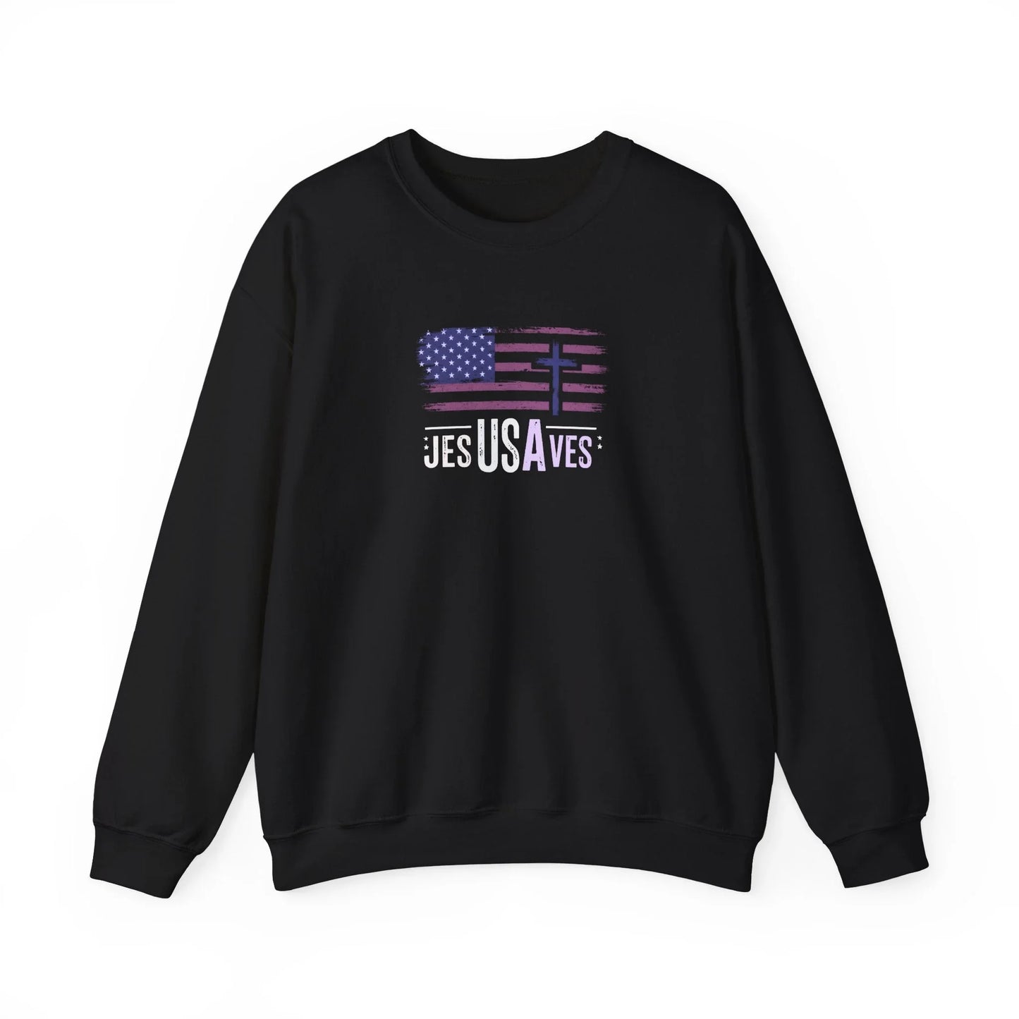 Jesus Saves American Flag Crewneck Sweatshirt — Faith Patriotic Pullover - LiberTees for All