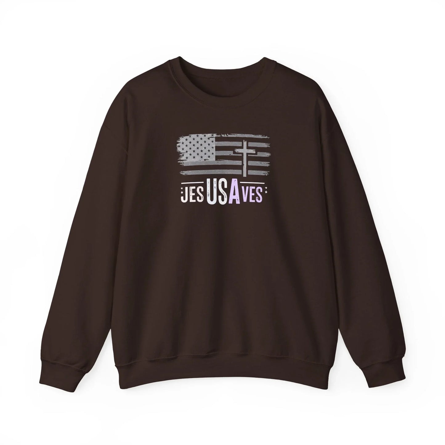 Jesus Saves American Flag Crewneck Sweatshirt — Faith Patriotic Pullover - LiberTees for All