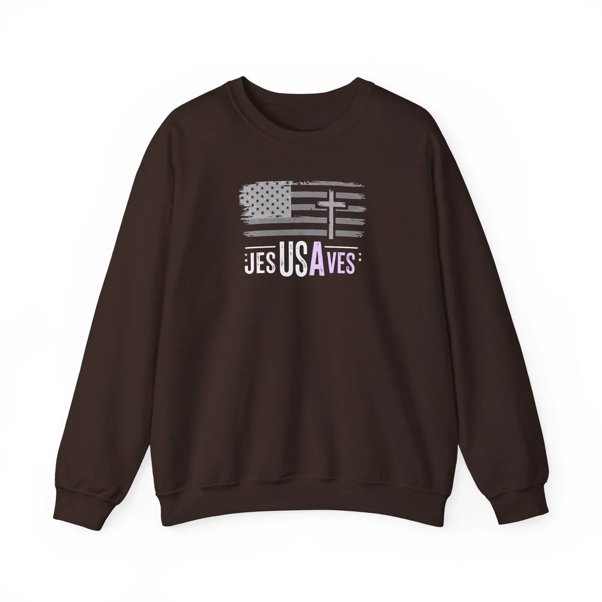 Jesus Saves American Flag Crewneck Sweatshirt — Faith Patriotic Pullover - LiberTees for All