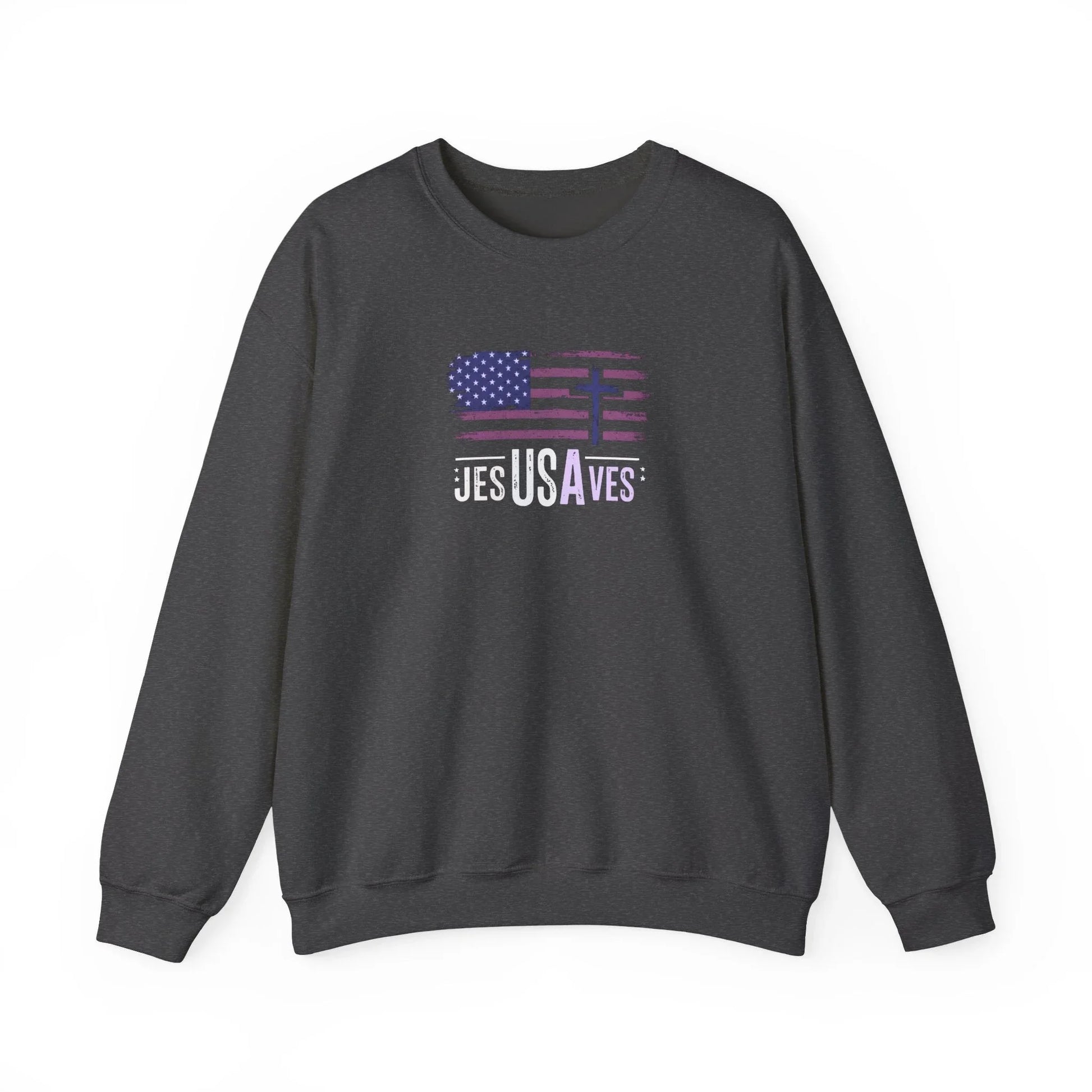 Jesus Saves American Flag Crewneck Sweatshirt — Faith Patriotic Pullover - LiberTees for All