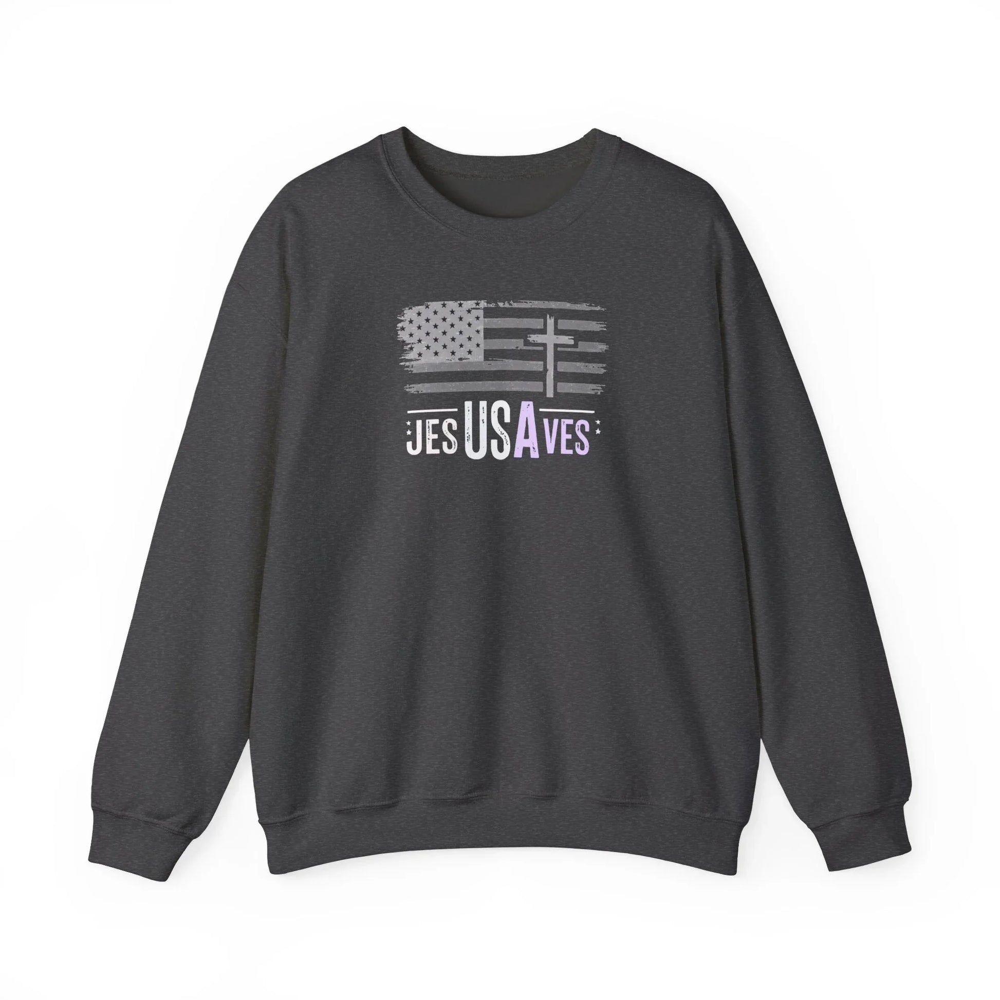 Jesus Saves American Flag Crewneck Sweatshirt — Faith Patriotic Pullover - LiberTees for All