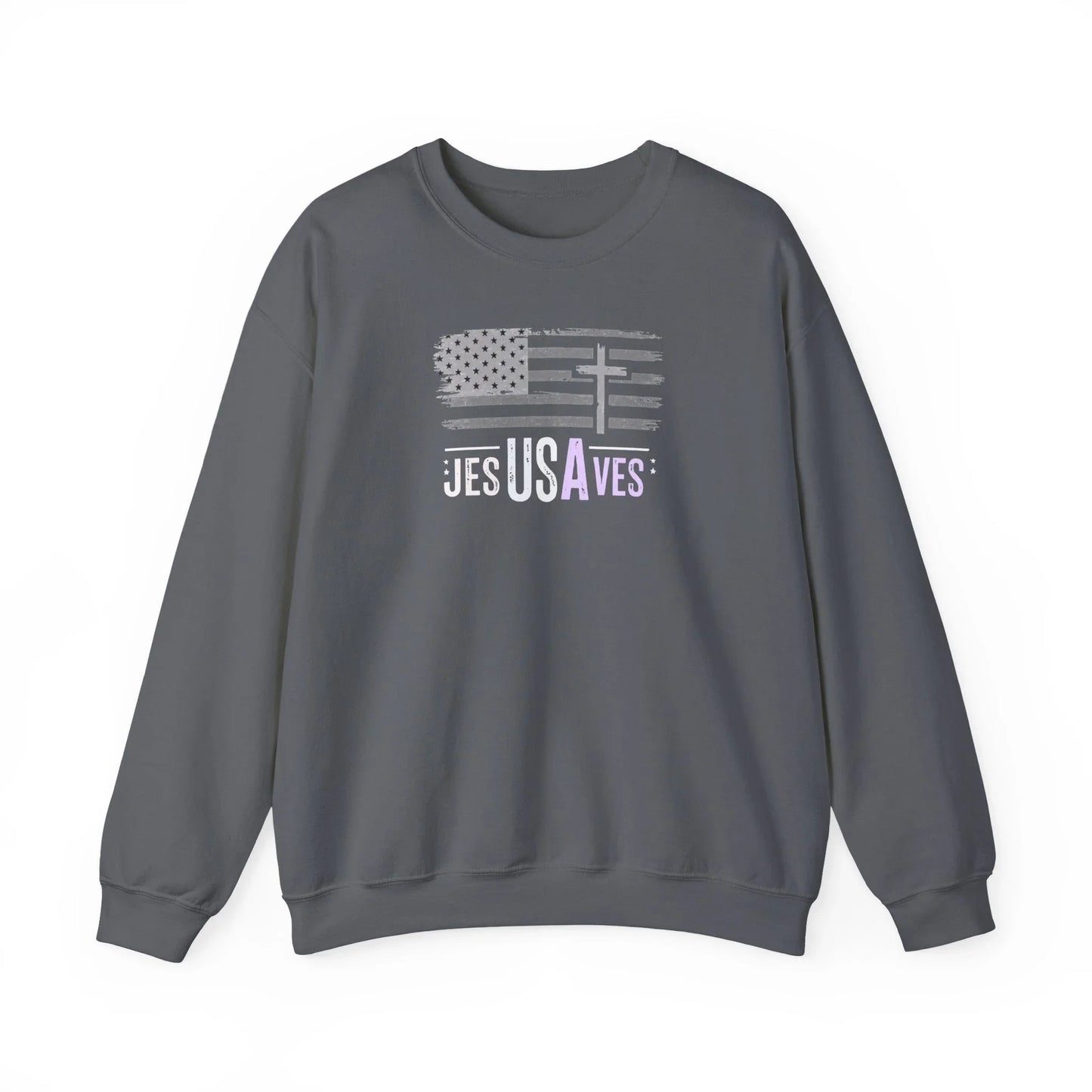 Jesus Saves American Flag Crewneck Sweatshirt — Faith Patriotic Pullover - LiberTees for All