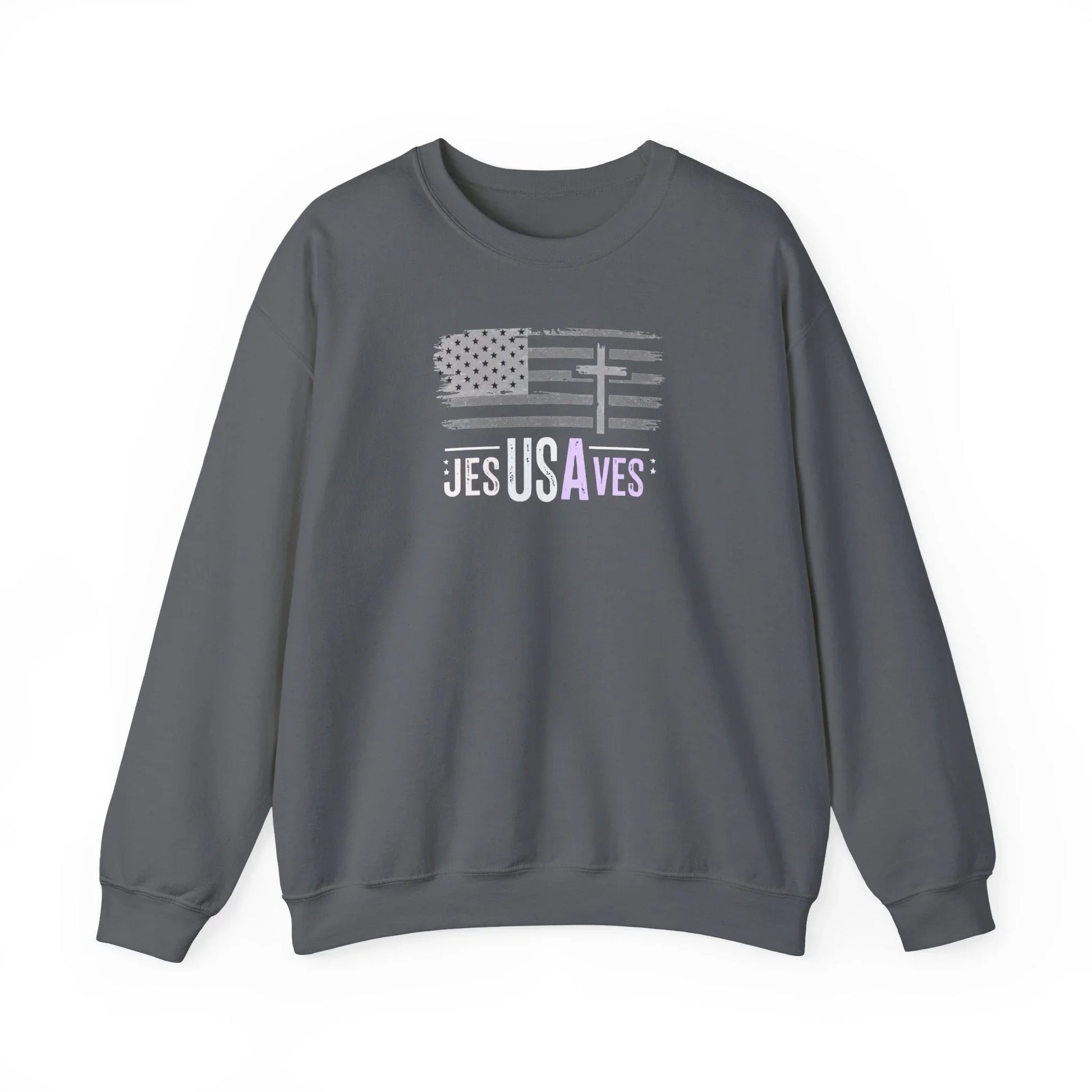 Jesus Saves American Flag Crewneck Sweatshirt — Faith Patriotic Pullover - LiberTees for All