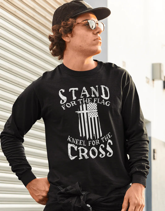 Long Sleeve Tee — "Stand for the Flag, Kneel for the Cross" Patriotic Christian Shirt - LiberTees for All
