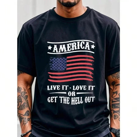 Men's Premium Cotton T-Shirt with American Flag Print - Soft Casual Crew Neck Tee - LiberTees for All