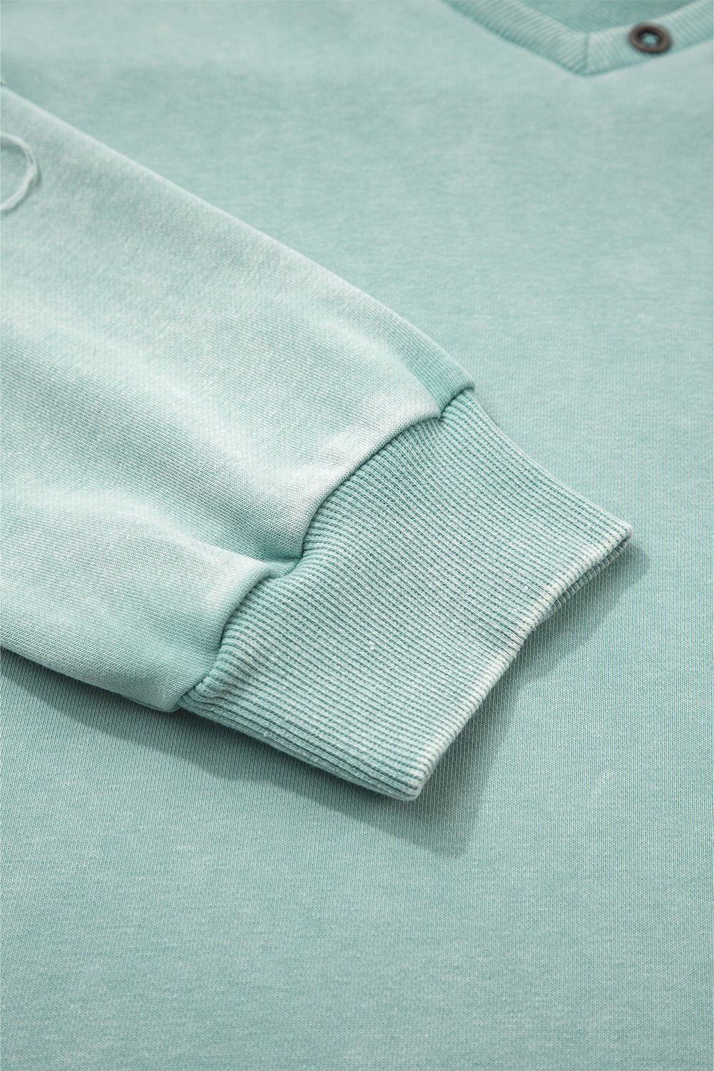 Mist Blue Mineral Wash Exposed Seam Buttoned V Neck Pullover Top - LiberTees for All