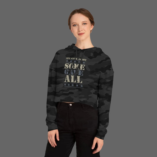 Patriotic Camouflage Cropped Hoodie — "All Gave Some, Some Gave All" - LiberTees for All