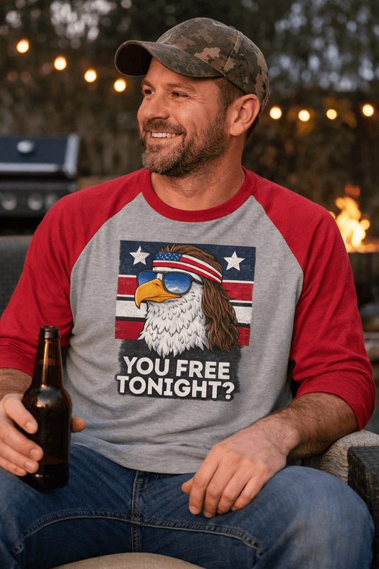 Patriotic Eagle Raglan Shirt - "You Free Tonight?" 3/4 Sleeve - LiberTees for All