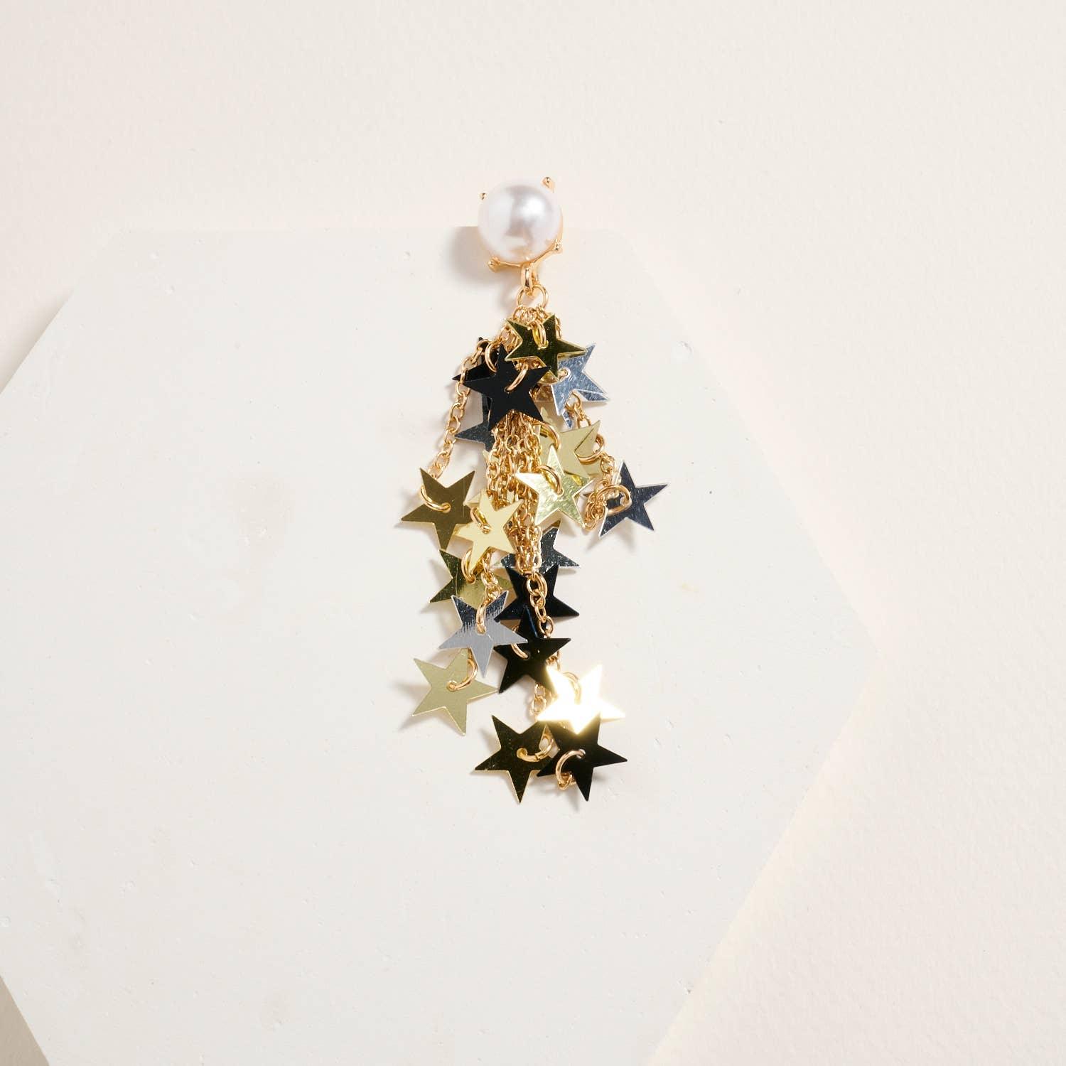 Pearl with Star Confetti Tassel Post Earrings - LiberTees for All