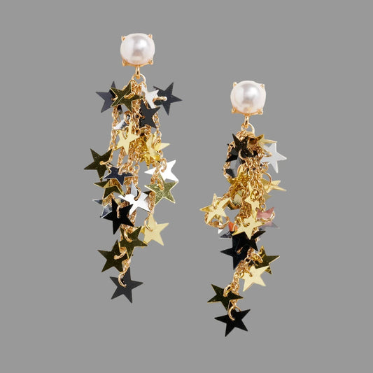 Pearl with Star Confetti Tassel Post Earrings - LiberTees for All