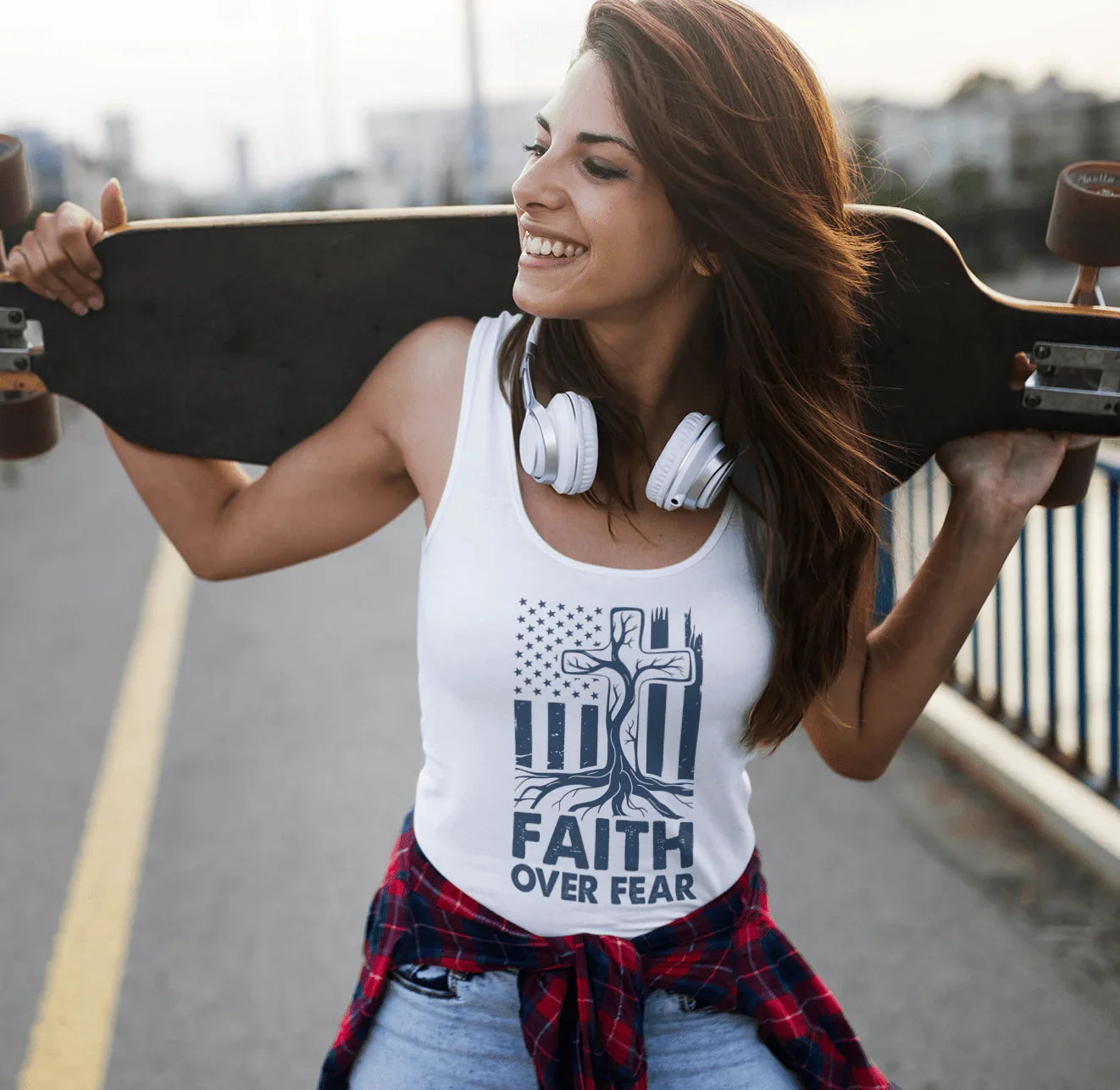 Racerback Tank Top - Faith Over Fear Tree Roots Design - LiberTees for All