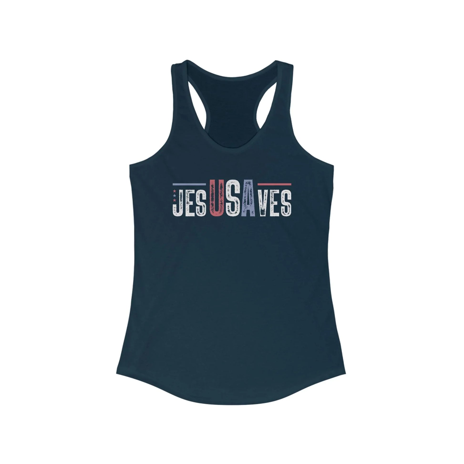 Racerback Tank Top Jesus Saves USA Patriotic Women's Shirt - LiberTees for All