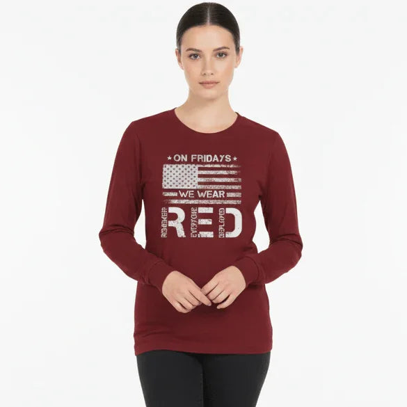 Remember Everyone Deployed "On Fridays We Wear Red" Long Sleeve Tee - LiberTees for All