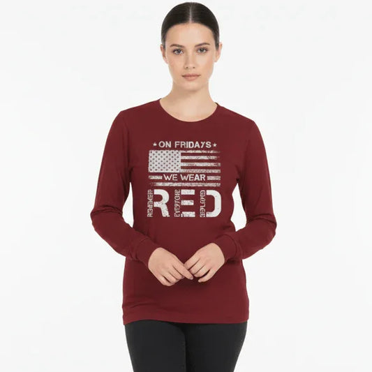 Remember Everyone Deployed "On Fridays We Wear Red" Long Sleeve Tee - LiberTees for All