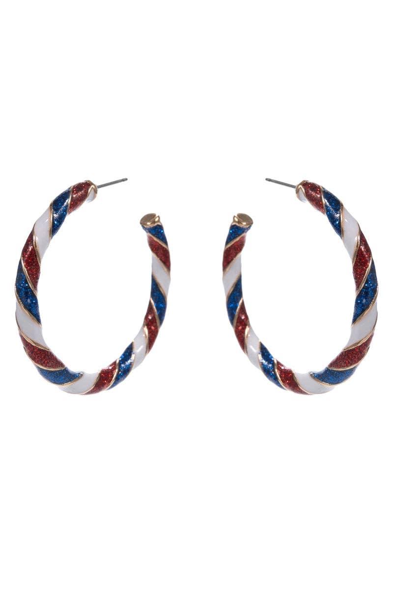 Round Enamel American Flag Post Pin Hoop Earrings - LiberTees for All