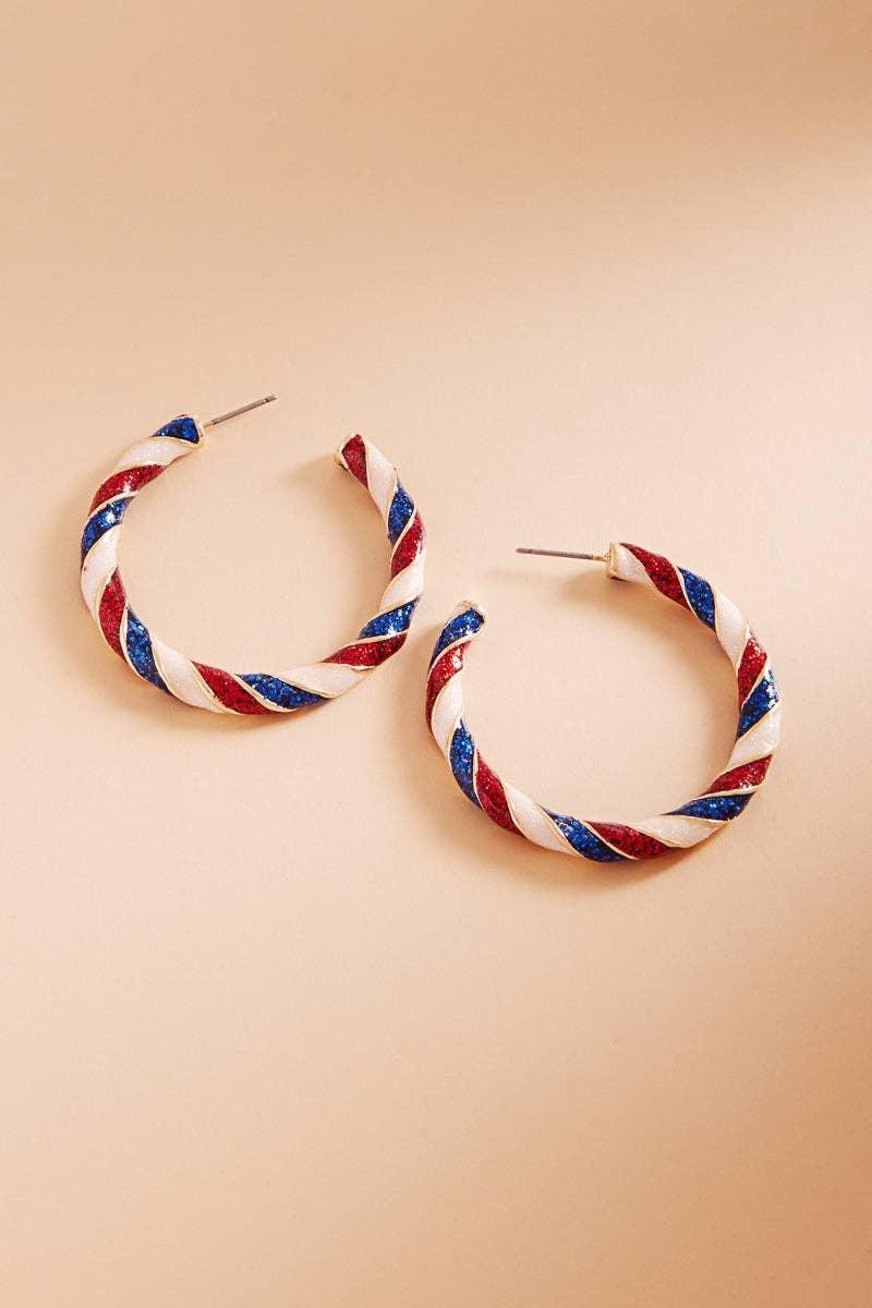 Round Enamel American Flag Post Pin Hoop Earrings - LiberTees for All