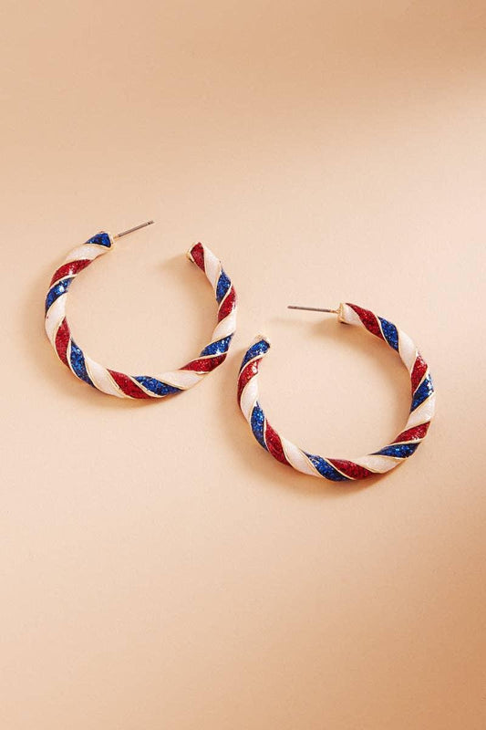 Round Enamel American Flag Post Pin Hoop Earrings - LiberTees for All