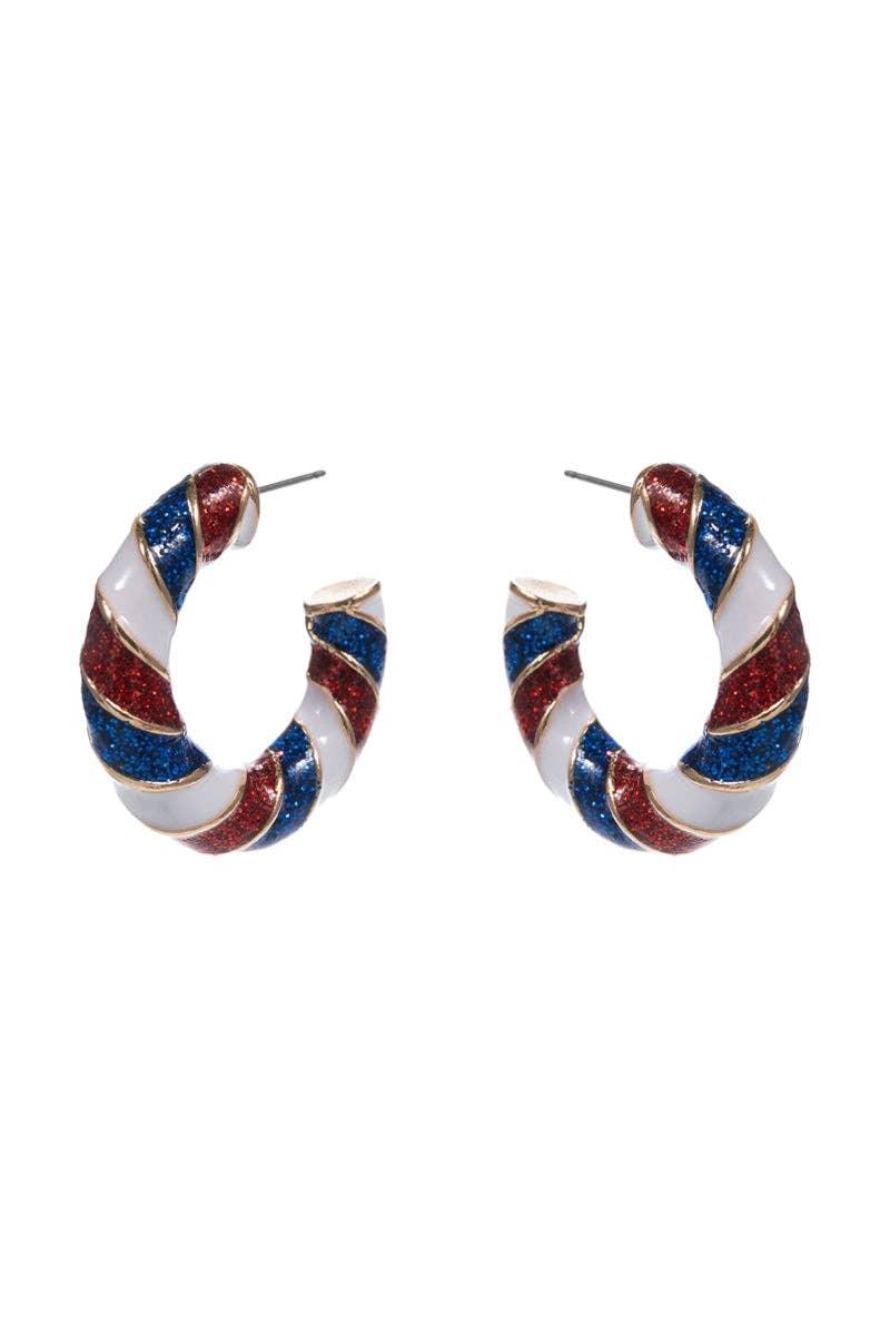 Round Enamel American Flag Post Pin Hoop Earrings - LiberTees for All