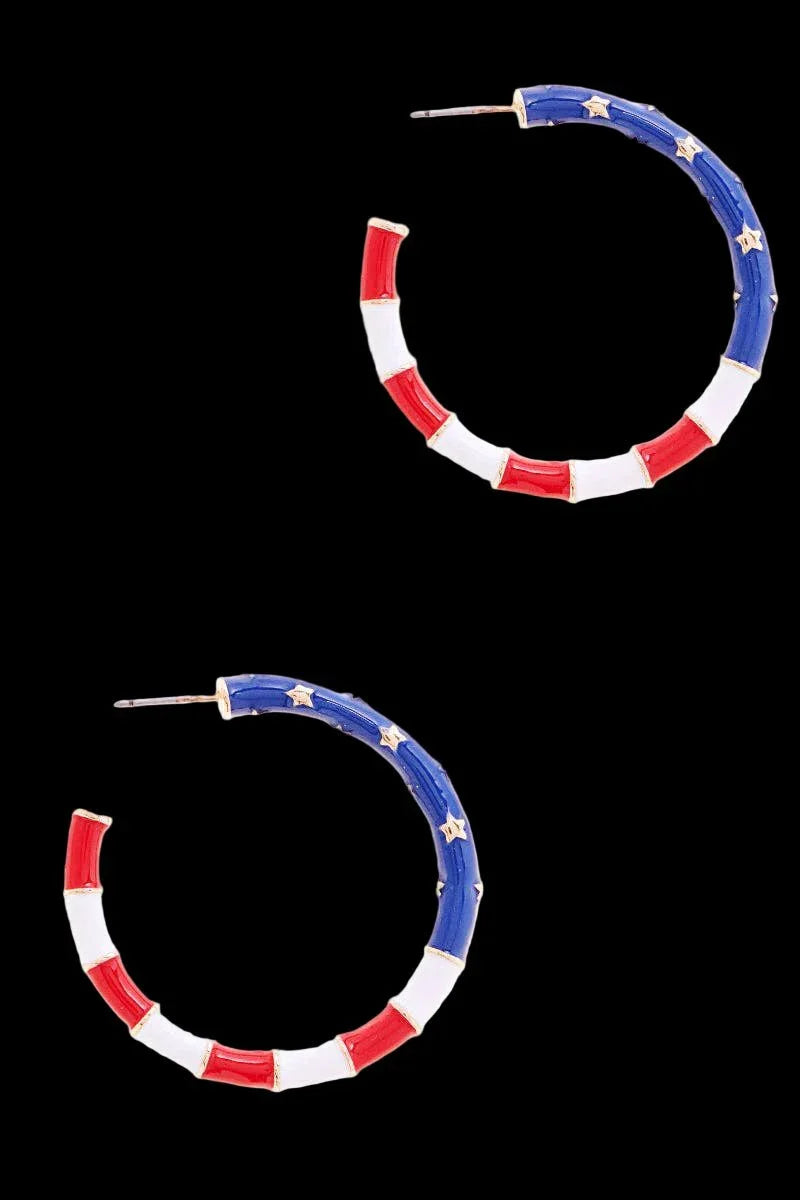 Round Shaped American Flag Enamel Hoop Earrings - LiberTees for All