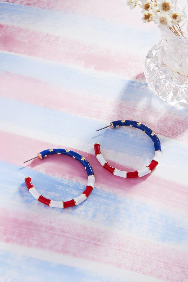 Round Shaped American Flag Enamel Hoop Earrings - LiberTees for All