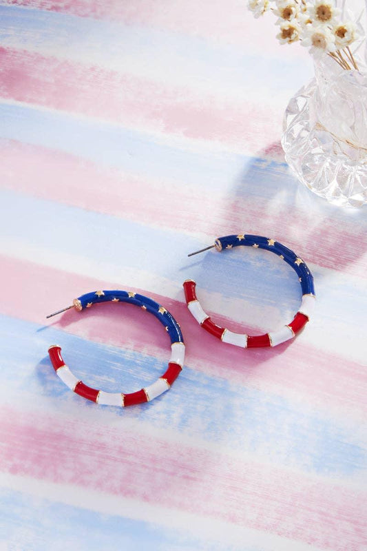 Round Shaped American Flag Enamel Hoop Earrings - LiberTees for All
